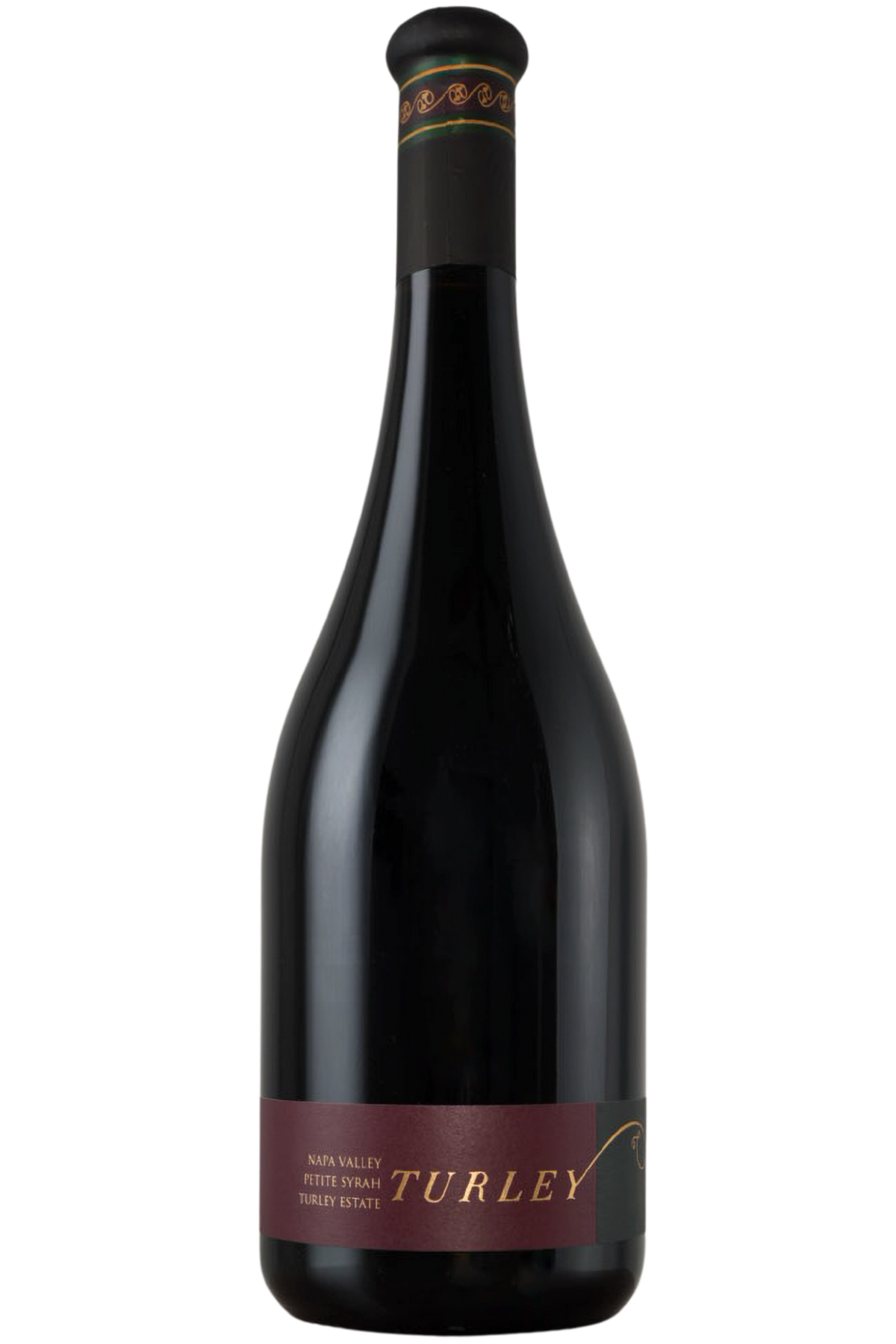 A bottle of Turley Estate Vineyard wine from the Napa Valley, featuring a dark glass bottle with a burgundy label and gold lettering.